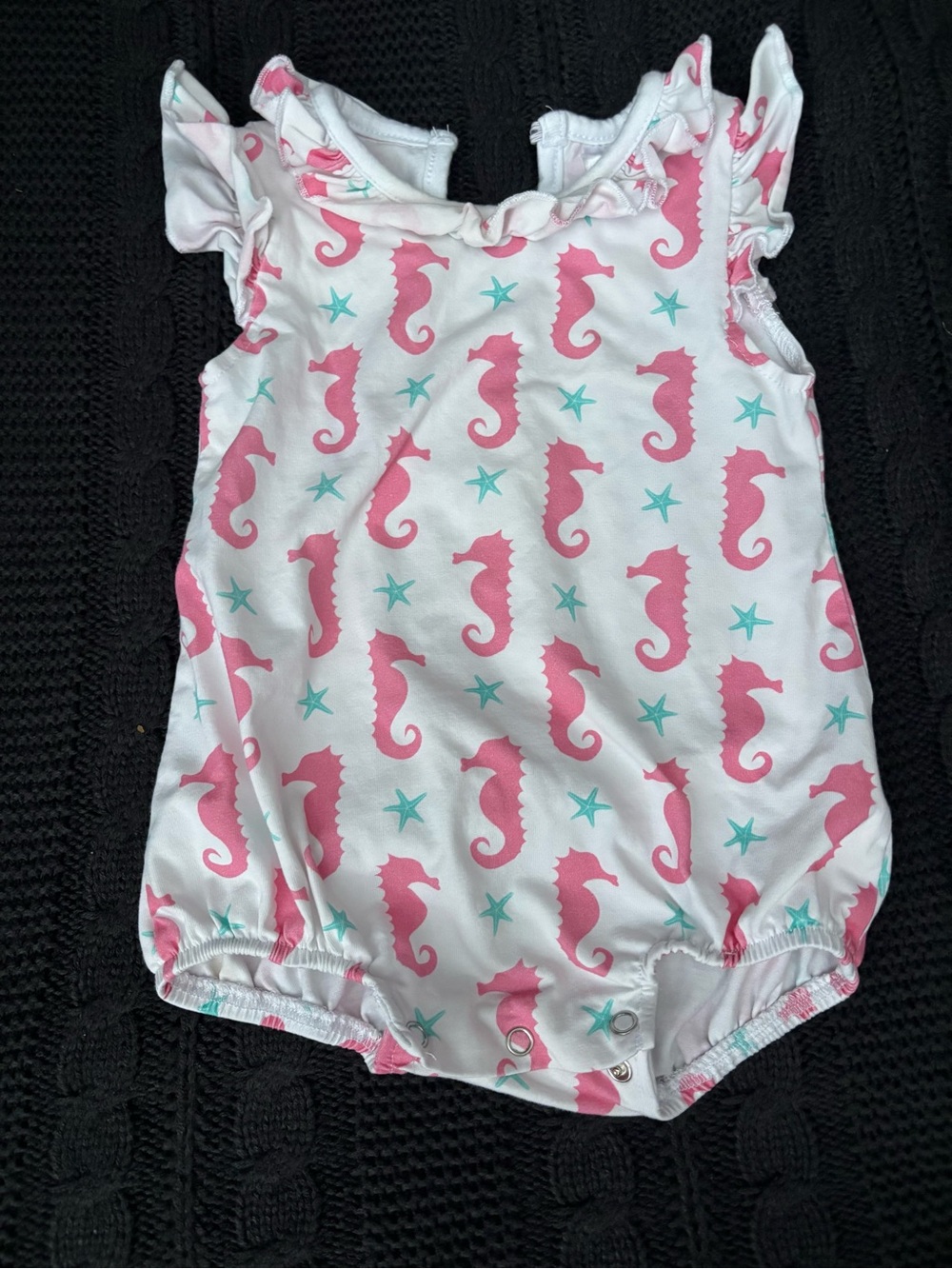 Baby Girls Seahorse One-Piece Bodysuit - Pink/Teal